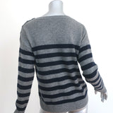 Vince Shoulder-Button Cashmere Sweater Gray/Navy Stripe Size Extra Small