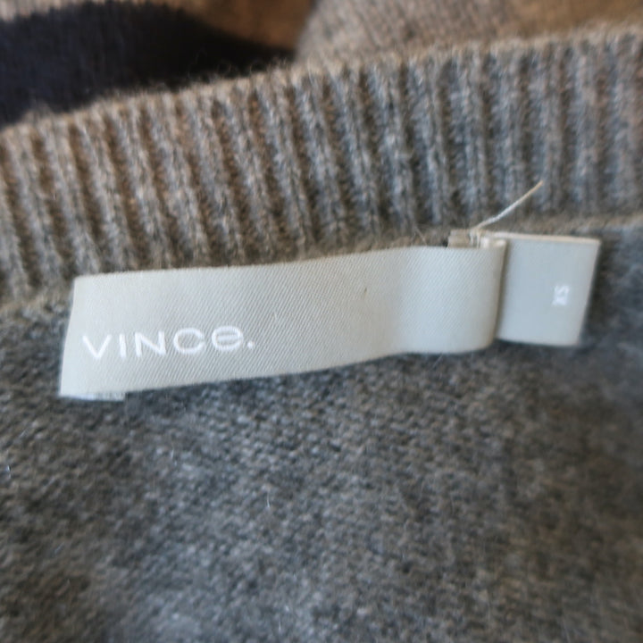 Vince Shoulder-Button Cashmere Sweater Gray/Navy Stripe Size Extra Small