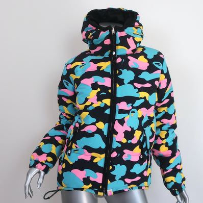 A Bathing Ape Camo Reversible Puffer Jacket Black/Multi Size Small Hooded Coat
