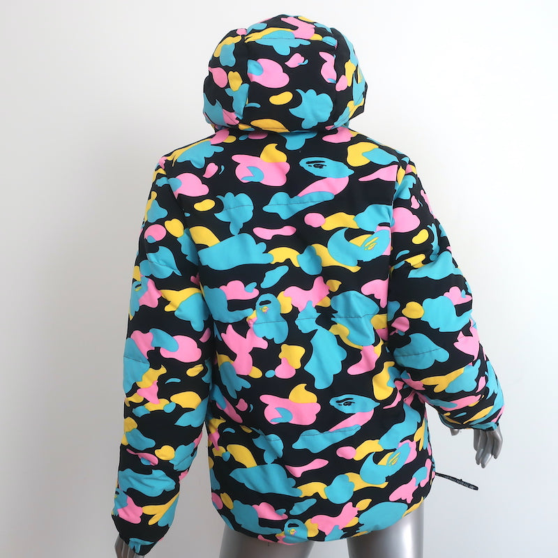 A Bathing Ape Camo Reversible Puffer Jacket Black/Multi Size Small Hooded Coat