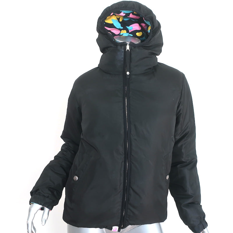 A Bathing Ape Camo Reversible Puffer Jacket Black/Multi Size Small Hooded Coat