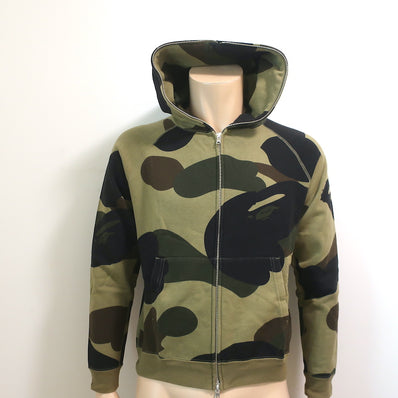 A Bathing Ape Camo Full Zip Hoodie Sweatshirt Green Size Small