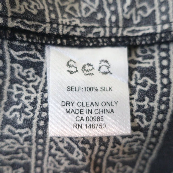 SEA Tassel Top Navy Printed Silk Crepe Size 0 Long Sleeve Blouse