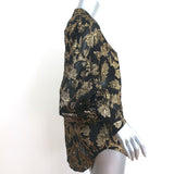Equipment Blouse Boleyn Black/Gold Metallic Floral Jacquard Size Small