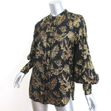 Equipment Blouse Boleyn Black/Gold Metallic Floral Jacquard Size Small