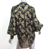 Equipment Blouse Boleyn Black/Gold Metallic Floral Jacquard Size Small