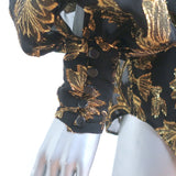 Equipment Blouse Boleyn Black/Gold Metallic Floral Jacquard Size Small
