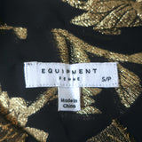 Equipment Blouse Boleyn Black/Gold Metallic Floral Jacquard Size Small