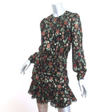 Veronica Beard Ruched Mini Dress Robin Black Metallic Floral Jacquard Size 0