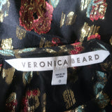 Veronica Beard Ruched Mini Dress Robin Black Metallic Floral Jacquard Size 0