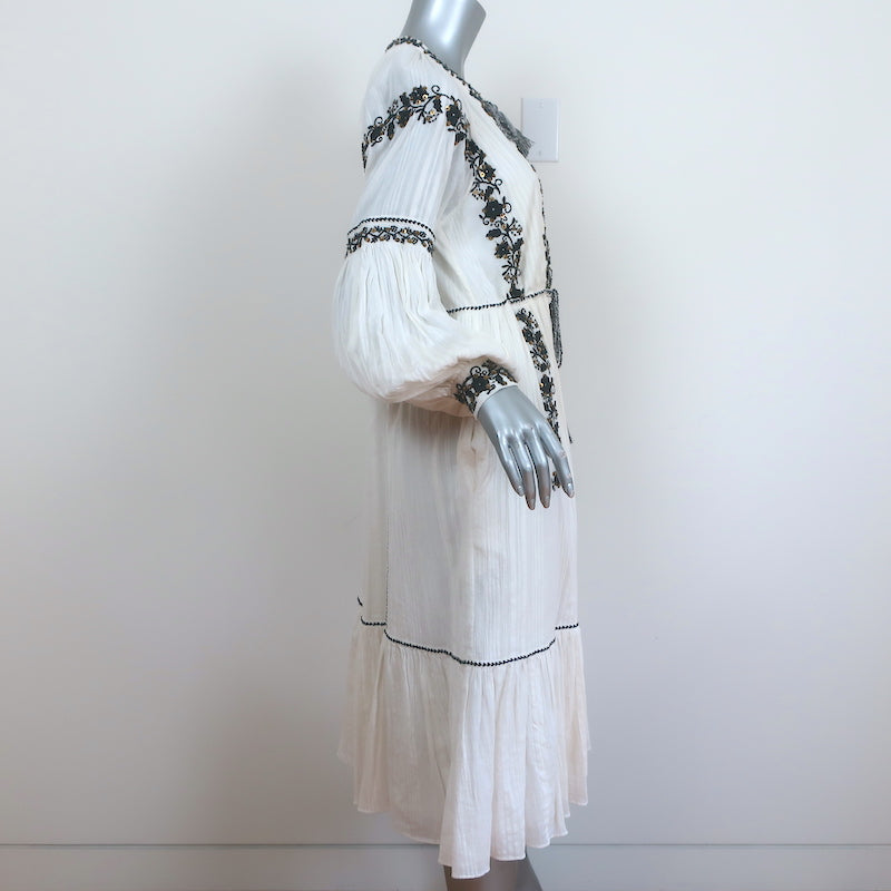 Ulla Johnson Midi Dress Vanita White Embroidered Cotton Gauze Size 2 Long Sleeve