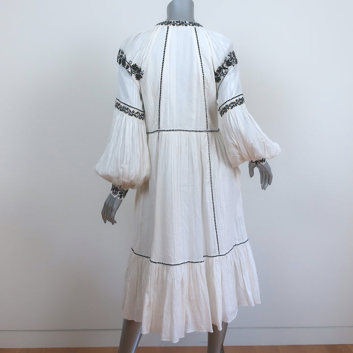 Ulla Johnson Midi Dress Vanita White Embroidered Cotton Gauze Size 2 Long Sleeve