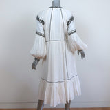 Ulla Johnson Midi Dress Vanita White Embroidered Cotton Gauze Size 2 Long Sleeve