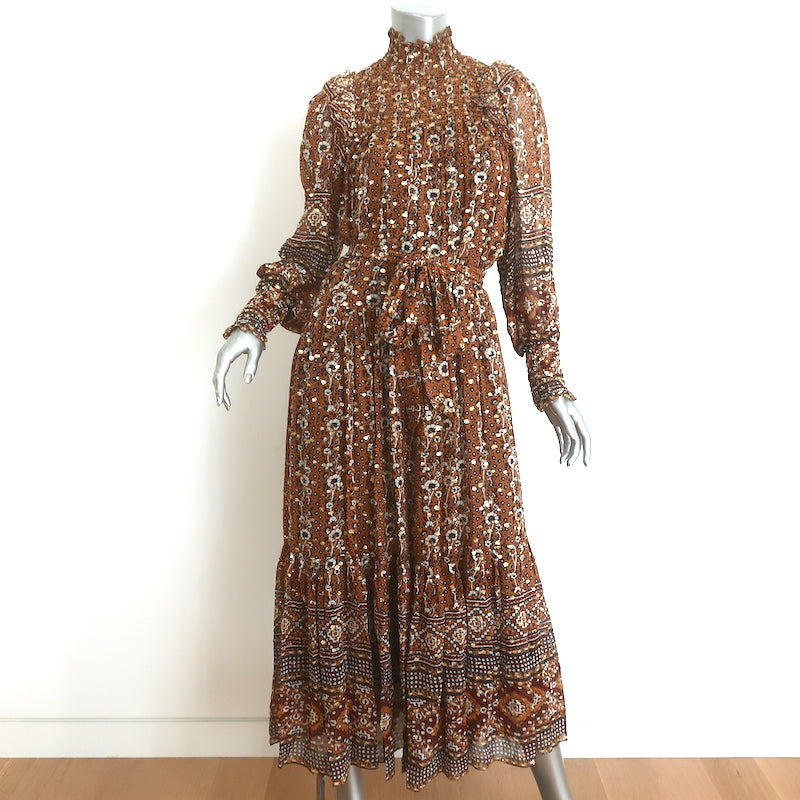 ulla johnson maxi dress Ulla Johnson Maxi Dress Constantine Ochre Lurex Floral Print Silk Size – Celebrity Owned
