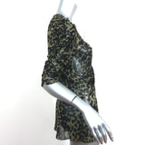 Isabel Marant Etoile Ruched Blouse Caja Olive Leopard Print Size 38 Short Sleeve