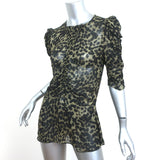 Isabel Marant Etoile Ruched Blouse Caja Olive Leopard Print Size 38 Short Sleeve