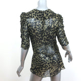Isabel Marant Etoile Ruched Blouse Caja Olive Leopard Print Size 38 Short Sleeve