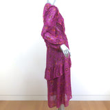 Ulla Johnson Midi Dress Ellette Magenta Ruffled Floral Print Georgette Size 2