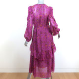 Ulla Johnson Midi Dress Ellette Magenta Ruffled Floral Print Georgette Size 2