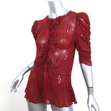 Isabel Marant Etoile Ruched Blouse Caja Red Striped Chiffon Size 40 Short Sleeve