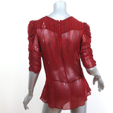 Isabel Marant Etoile Ruched Blouse Caja Red Striped Chiffon Size 40 Short Sleeve