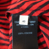 Isabel Marant Etoile Ruched Blouse Caja Red Striped Chiffon Size 40 Short Sleeve