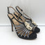 Valentino Crystal & Faux Pearl Embellished Cage Sandals Black Satin Size 36