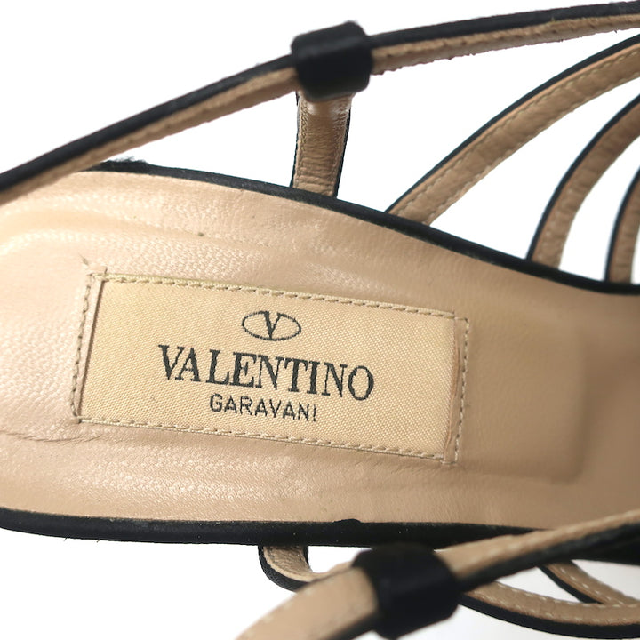 Valentino Crystal &amp; Faux Pearl Embellished Cage Sandals Black Satin Size 36