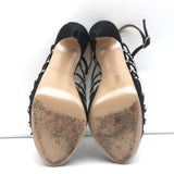 Valentino Crystal & Faux Pearl Embellished Cage Sandals Black Satin Size 36