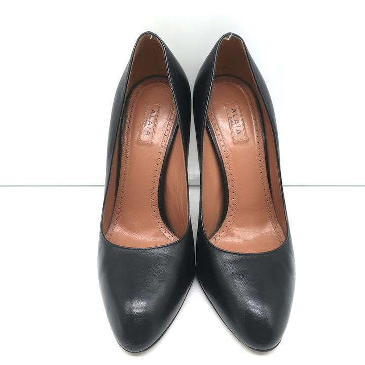 Alaia Pumps Black Leather Size 36.5 Almond Toe Heels