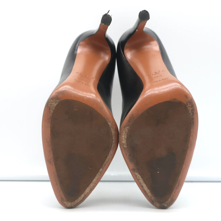 Alaia Pumps Black Leather Size 36.5 Almond Toe Heels