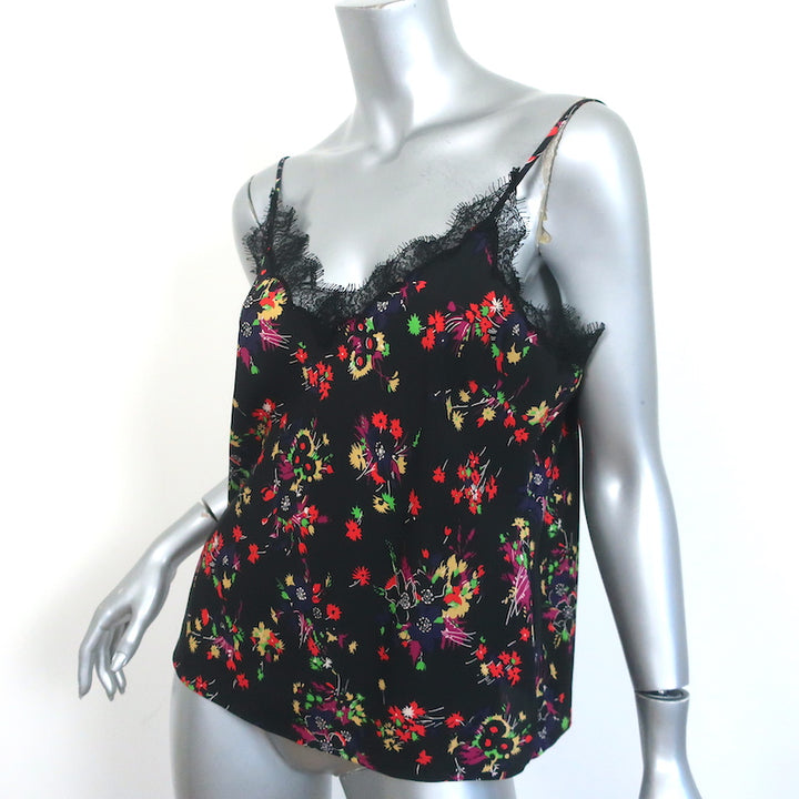 Veronica Beard Cami Gil Black Floral Print Stretch-Silk Size 2 V-Neck Tank Top