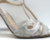 Monique Lhuillier T-Strap Sandals PVC & Silver Glitter Size 36 Open Toe Heels