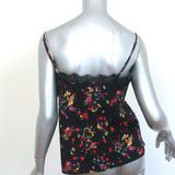 Veronica Beard Cami Gil Black Floral Print Stretch-Silk Size 2 V-Neck Tank Top