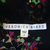 Veronica Beard Cami Gil Black Floral Print Stretch-Silk Size 2 V-Neck Tank Top