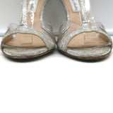 Monique Lhuillier T-Strap Sandals PVC & Silver Glitter Size 36 Open Toe Heels