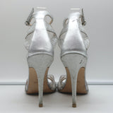 Monique Lhuillier T-Strap Sandals PVC & Silver Glitter Size 36 Open Toe Heels