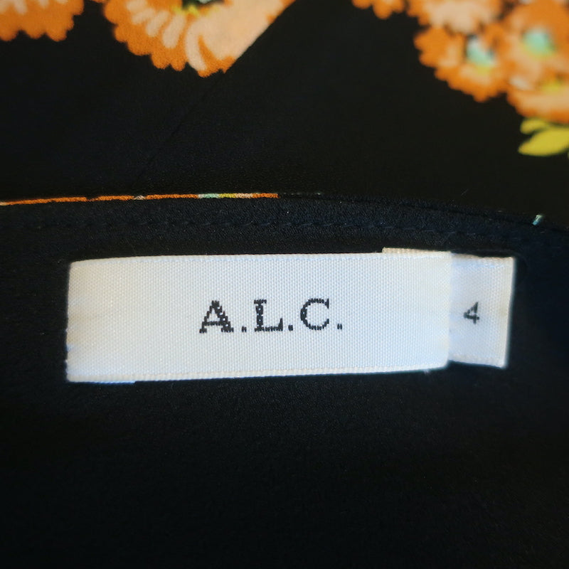 A.L.C. Tank Top Renne Black Floral Print Silk Size 4