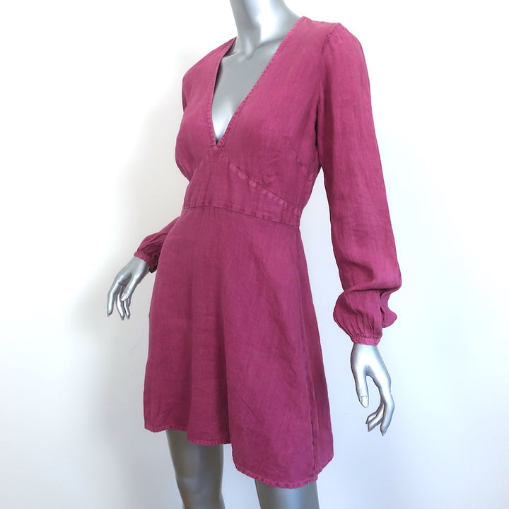 HONORINE Mini Dress Gaia Raspberry Linen Size Small Long Sleeve V-Neck NEW
