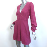 HONORINE Mini Dress Gaia Raspberry Linen Size Small Long Sleeve V-Neck NEW