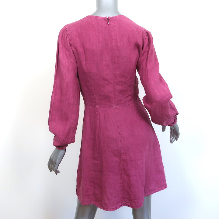 HONORINE Mini Dress Gaia Raspberry Linen Size Small Long Sleeve V-Neck NEW