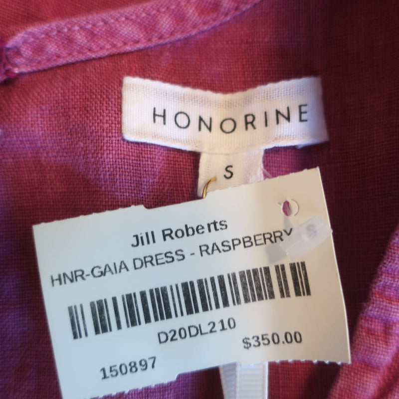 HONORINE Mini Dress Gaia Raspberry Linen Size Small Long Sleeve V-Neck NEW