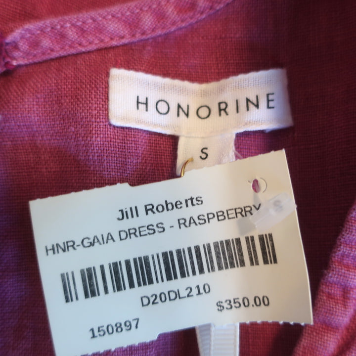 HONORINE Mini Dress Gaia Raspberry Linen Size Small Long Sleeve V-Neck NEW
