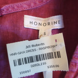 HONORINE Mini Dress Gaia Raspberry Linen Size Small Long Sleeve V-Neck NEW