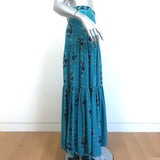 Veronica Beard Serence Tiered Maxi Skirt Turquoise Floral Print Silk Size 0