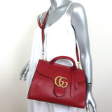 Gucci GG Marmont Small Top Handle Bag Red Grained Leather Crossbody