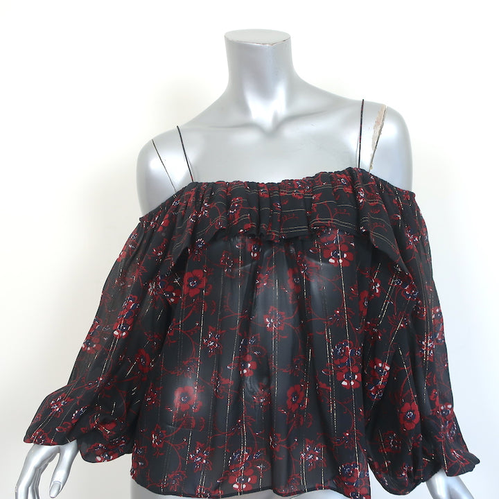 Ulla Johnson Cold Shoulder Top Coline Black Lurex-Striped Floral Print Size 2