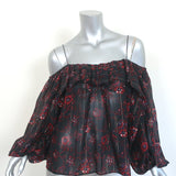 Ulla Johnson Cold Shoulder Top Coline Black Lurex-Striped Floral Print Size 2