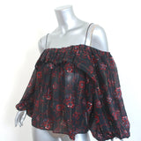 Ulla Johnson Cold Shoulder Top Coline Black Lurex-Striped Floral Print Size 2