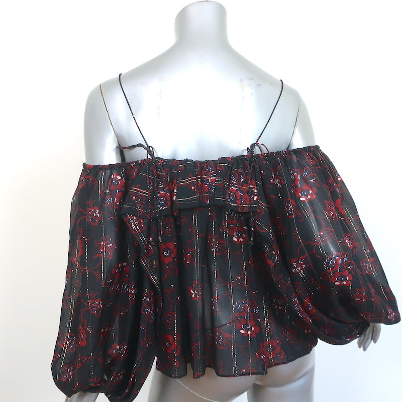 Ulla Johnson Cold Shoulder Top Coline Black Lurex-Striped Floral Print Size 2